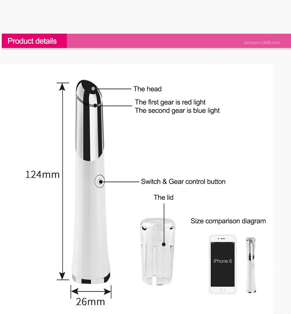 Beauty Eye Massager USB recarregável massageador facial detalhes do dispositivo de cuidados com a pele